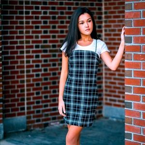 Plaid dress from shein with white top